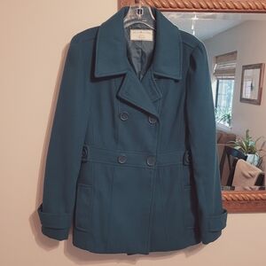Sounds & Matter Dark Teal Pea Coat Double-Breasted Button Front Blue
